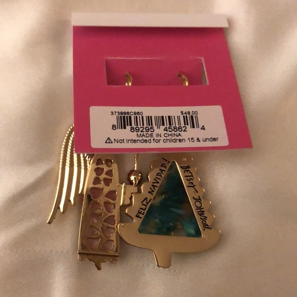 Betsey Johnson Gold Tone Feliz Navidad Angel & Christmas Tree Mismatch Earrings - Picture 11 of 12